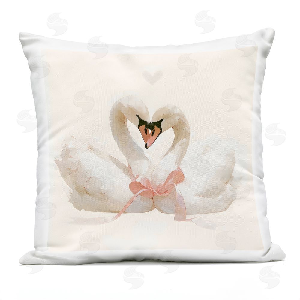 Creative Studio Swan Pair with Bow Outdoor Printed Throw Pillow