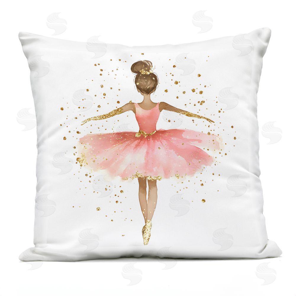 Creative Studio Ballerina with Gold Glitter Outdoor Printed Throw Pillow