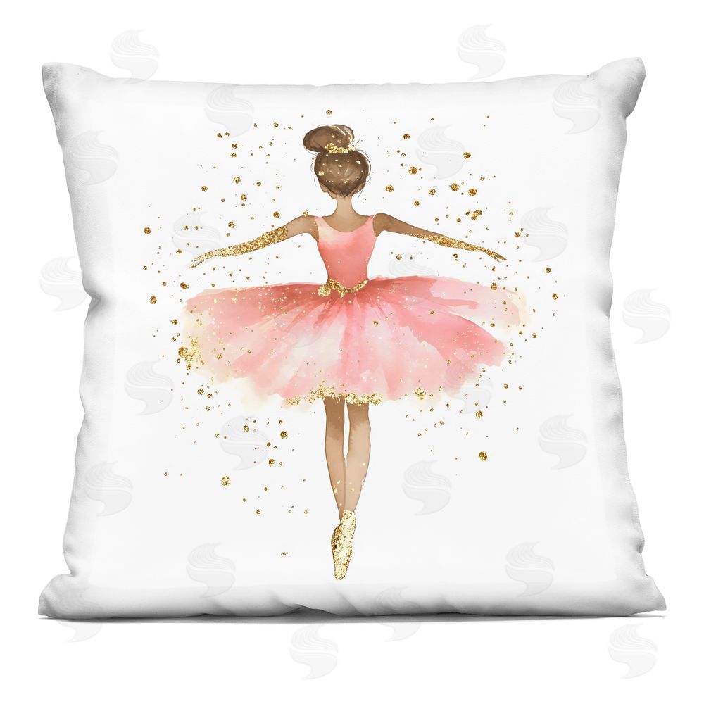 Creative Studio Ballerina with Gold Glitter Printed Throw Pillow 