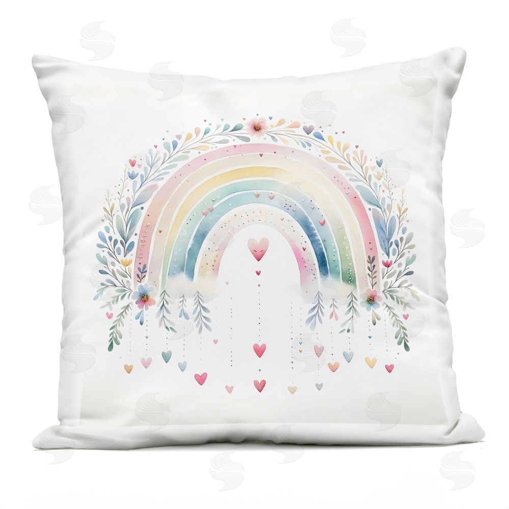 Creative Studio Rainbow with Hanging Hearts Outdoor Printed Throw Pillow