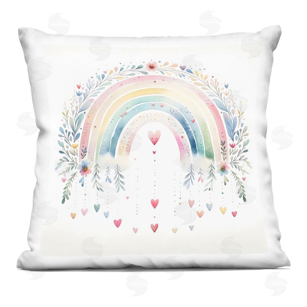 Creative Studio Rainbow with Hanging Hearts Printed Throw Pillow 