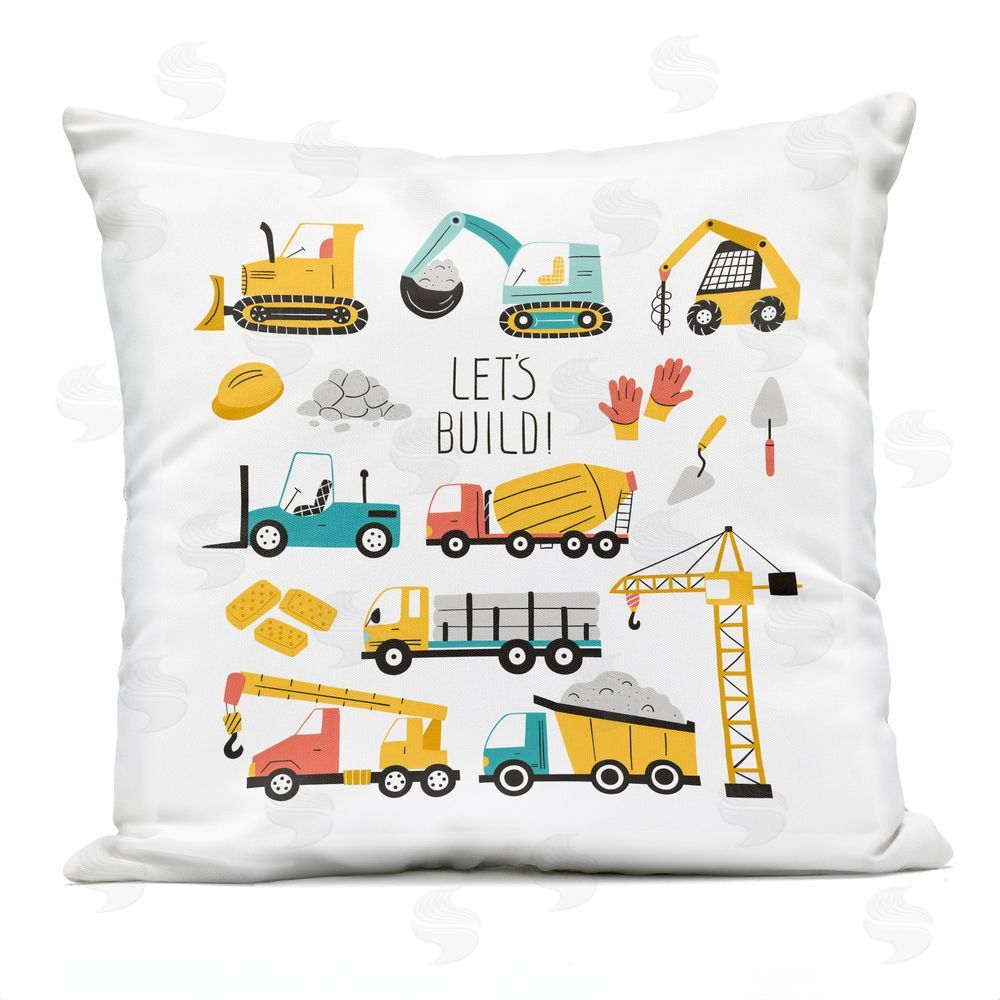 Creative Studio Let's Build Various Construction Trucks Outdoor Printed Throw Pillow