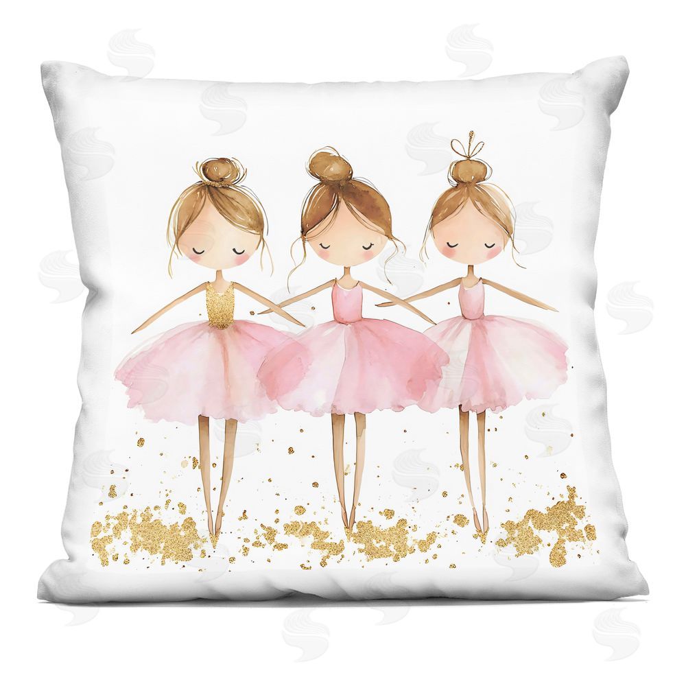 Creative Studio Ballerina Trio in Pink Tutus Printed Throw Pillow 