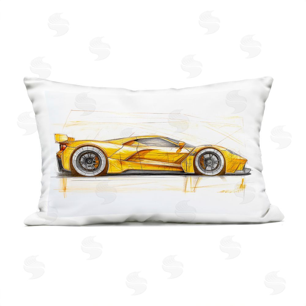Steve Hunziker Yellow Sports Car Whimsicality Outdoor Printed Throw Pillow