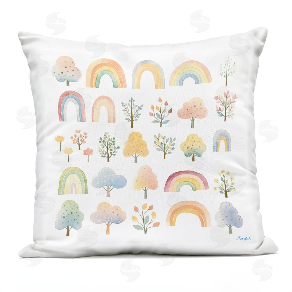Roozbeh Happy Rainbows & Foliage Outdoor Printed Throw Pillow