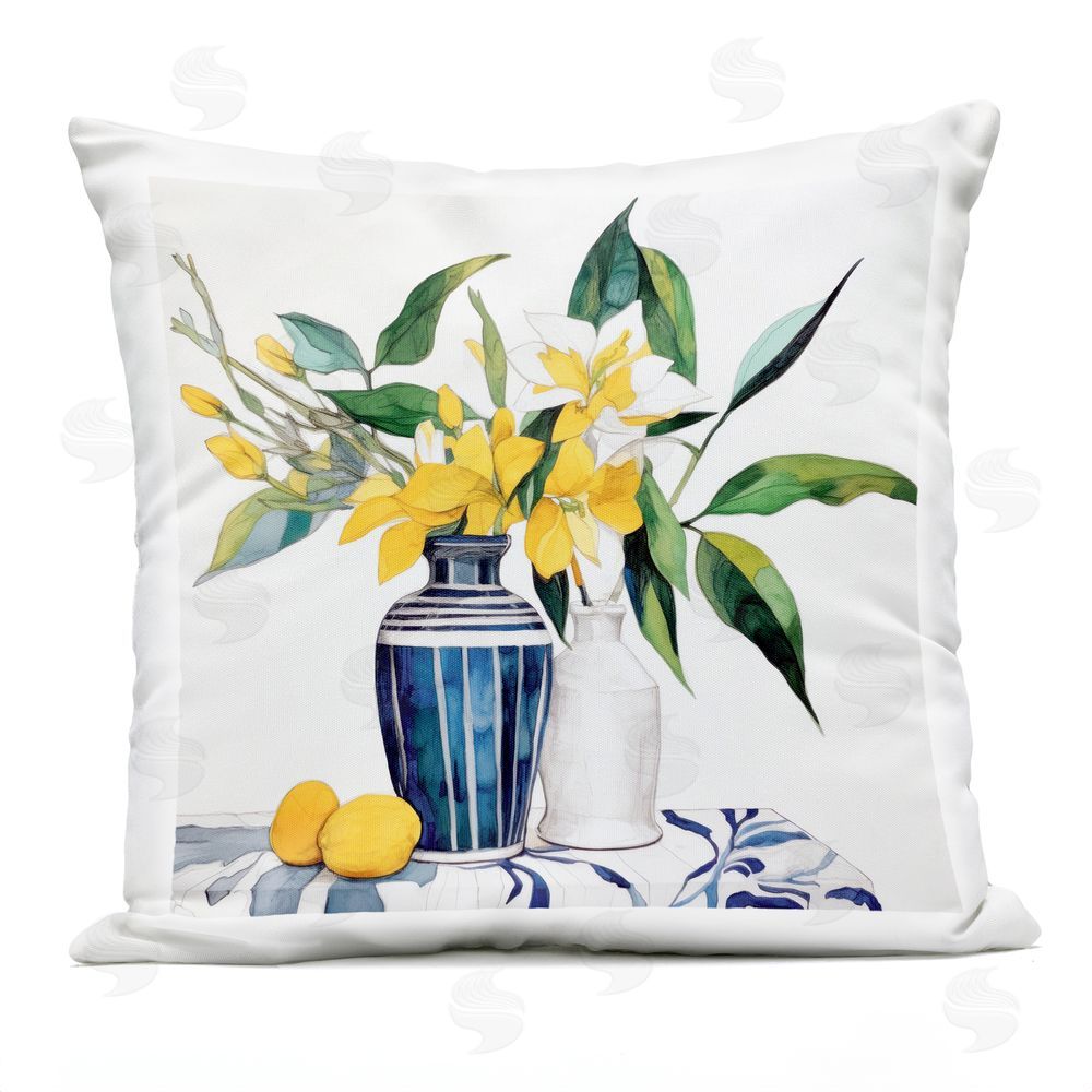 Ray Powers Lemons And Blooms Table Outdoor Printed Throw Pillow