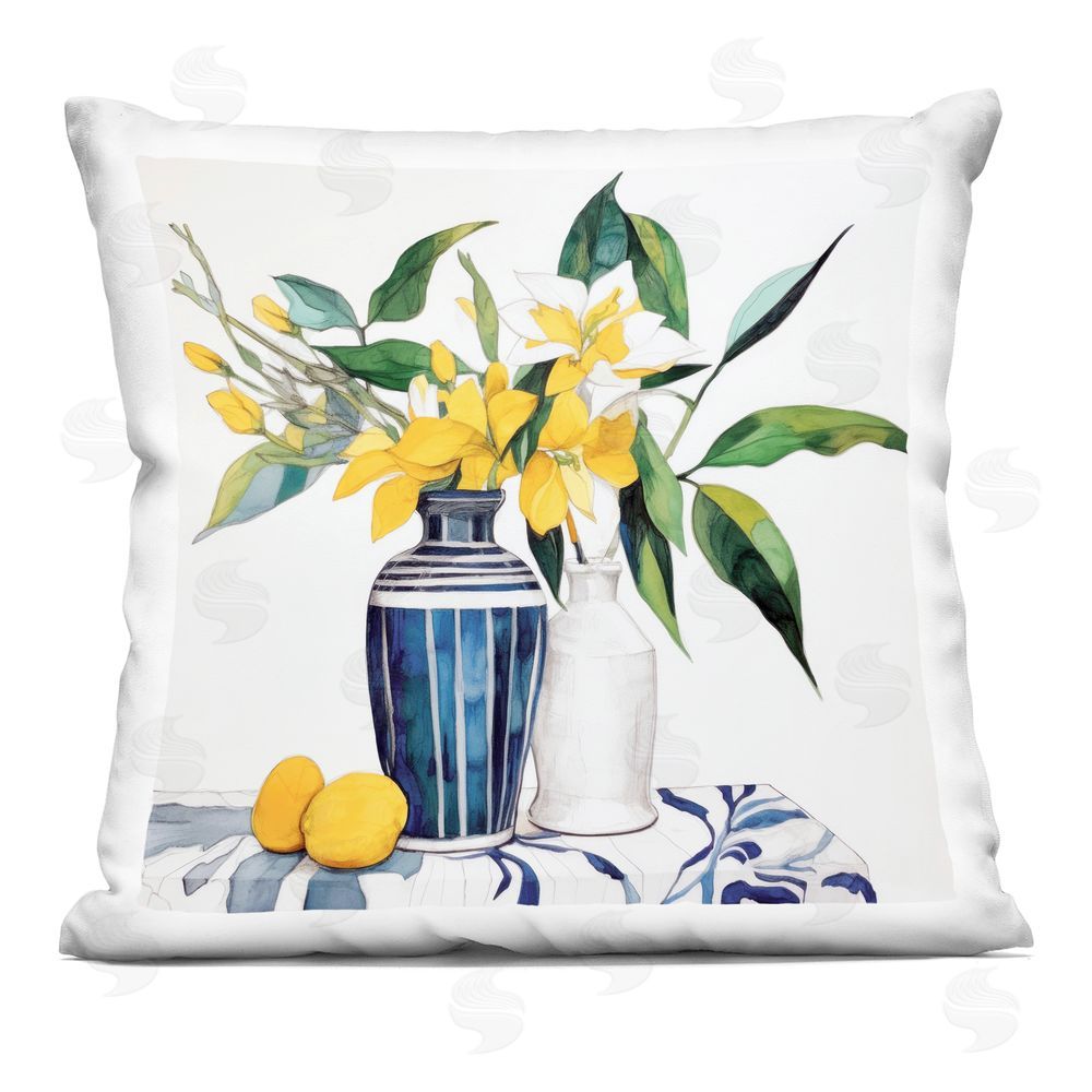 Ray Powers Lemons And Blooms Table Printed Throw Pillow 