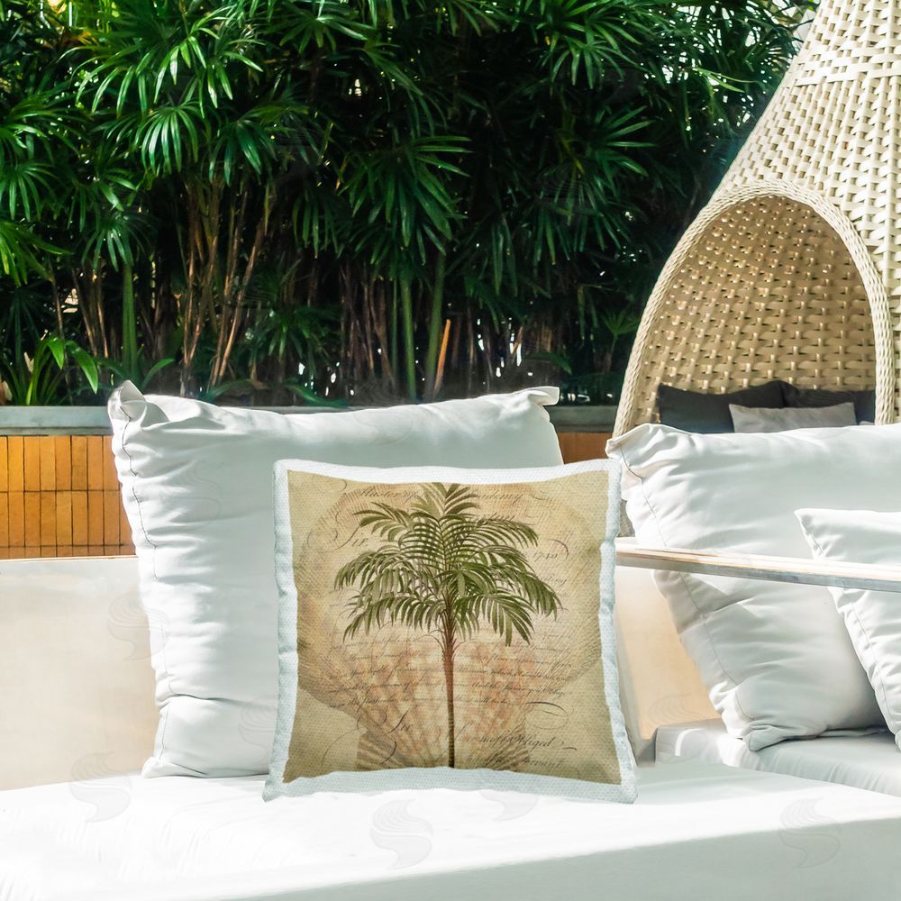 Steve Hunziker Subdued Tropics Palm Outdoor Printed Throw Pillow on Patio