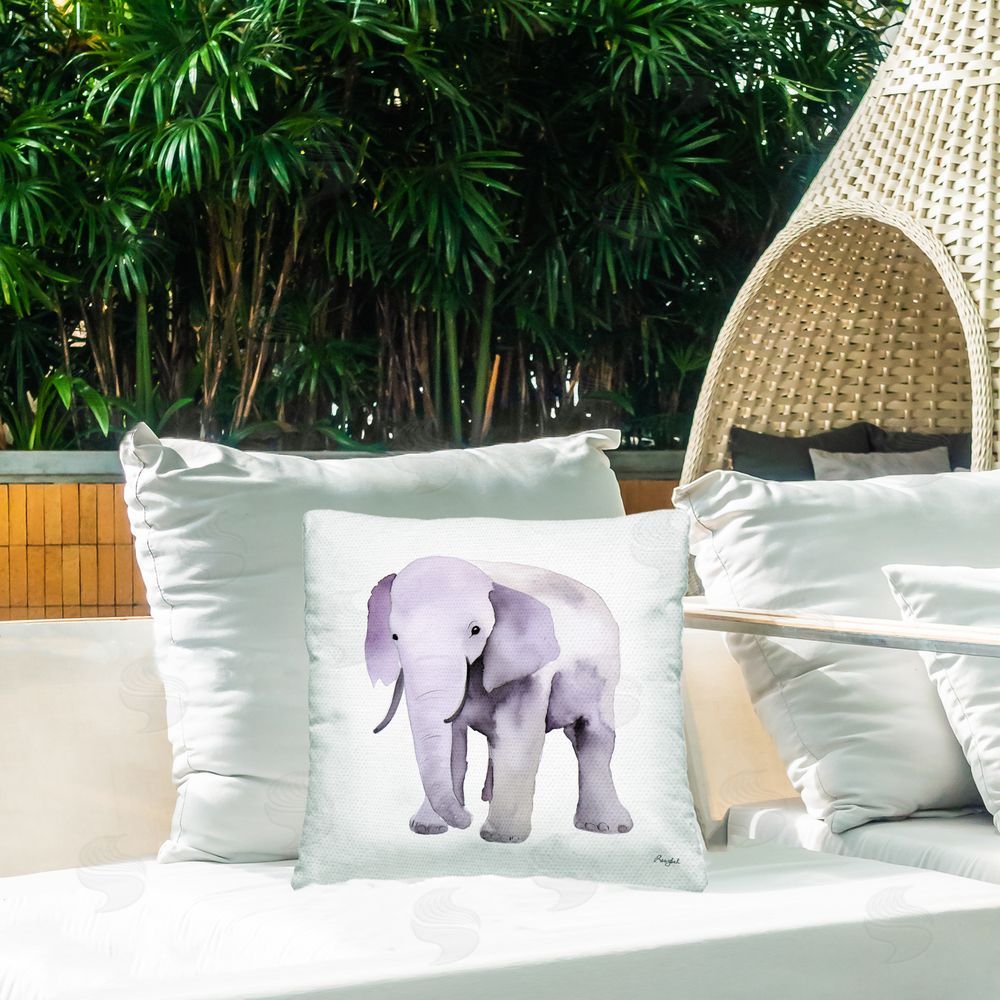 Roozbeh Kid's Minimal Elephant Outdoor Printed Throw Pillow on Patio