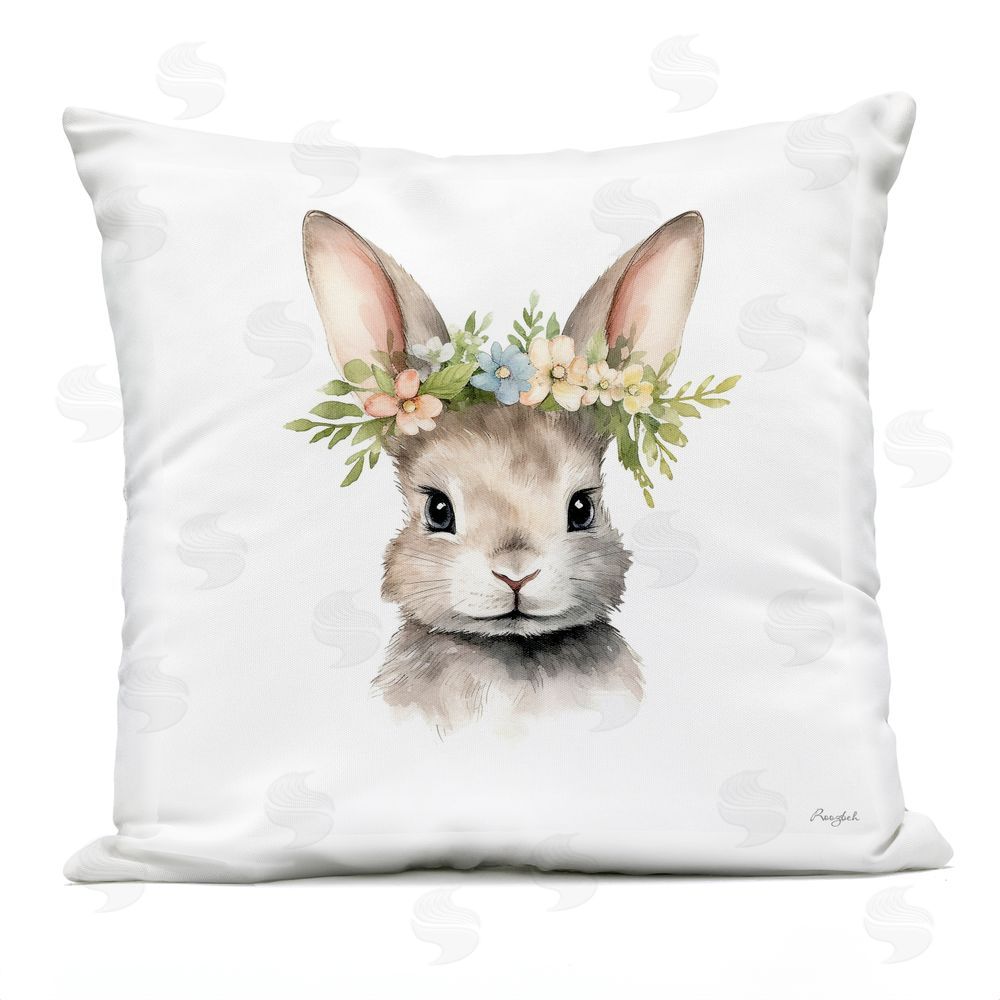 Roozbeh Woodland Rabbit Flower Crown Outdoor Printed Throw Pillow