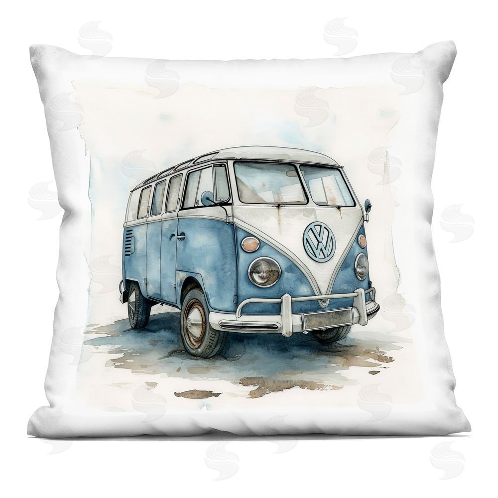 Ray Powers Sky Blue Surf Van Printed Throw Pillow 