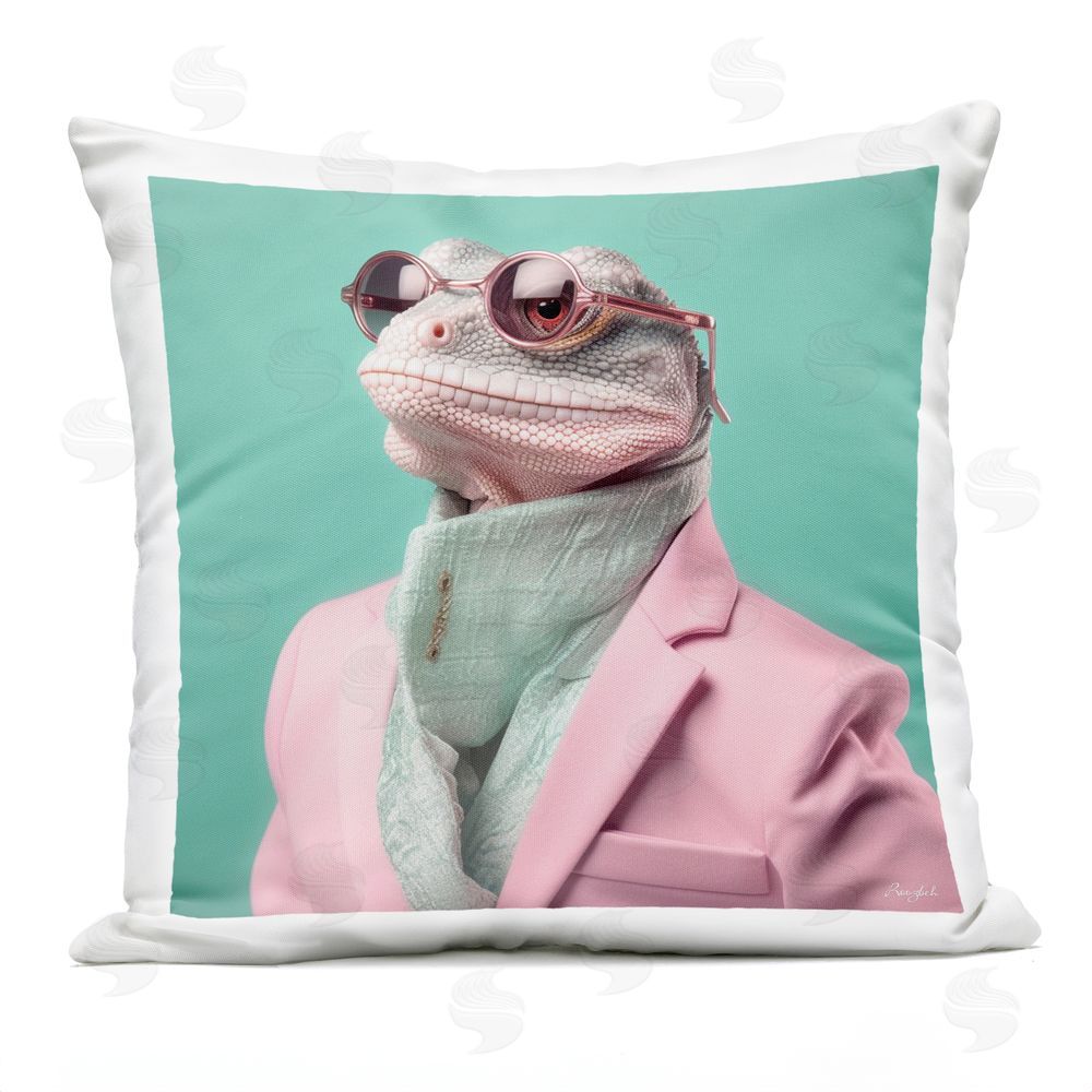 Roozbeh Hipster Iguana Portrait Outdoor Printed Throw Pillow