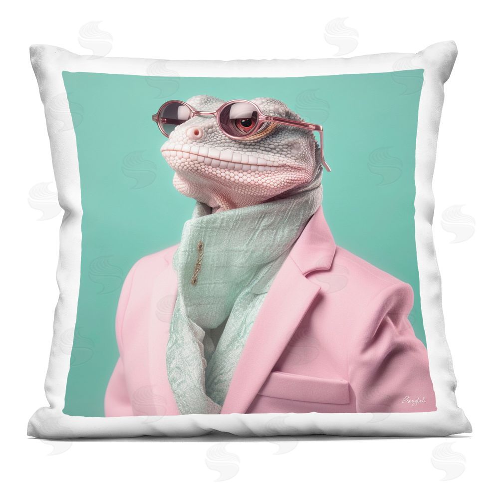 Roozbeh Hipster Iguana Portrait Printed Throw Pillow 
