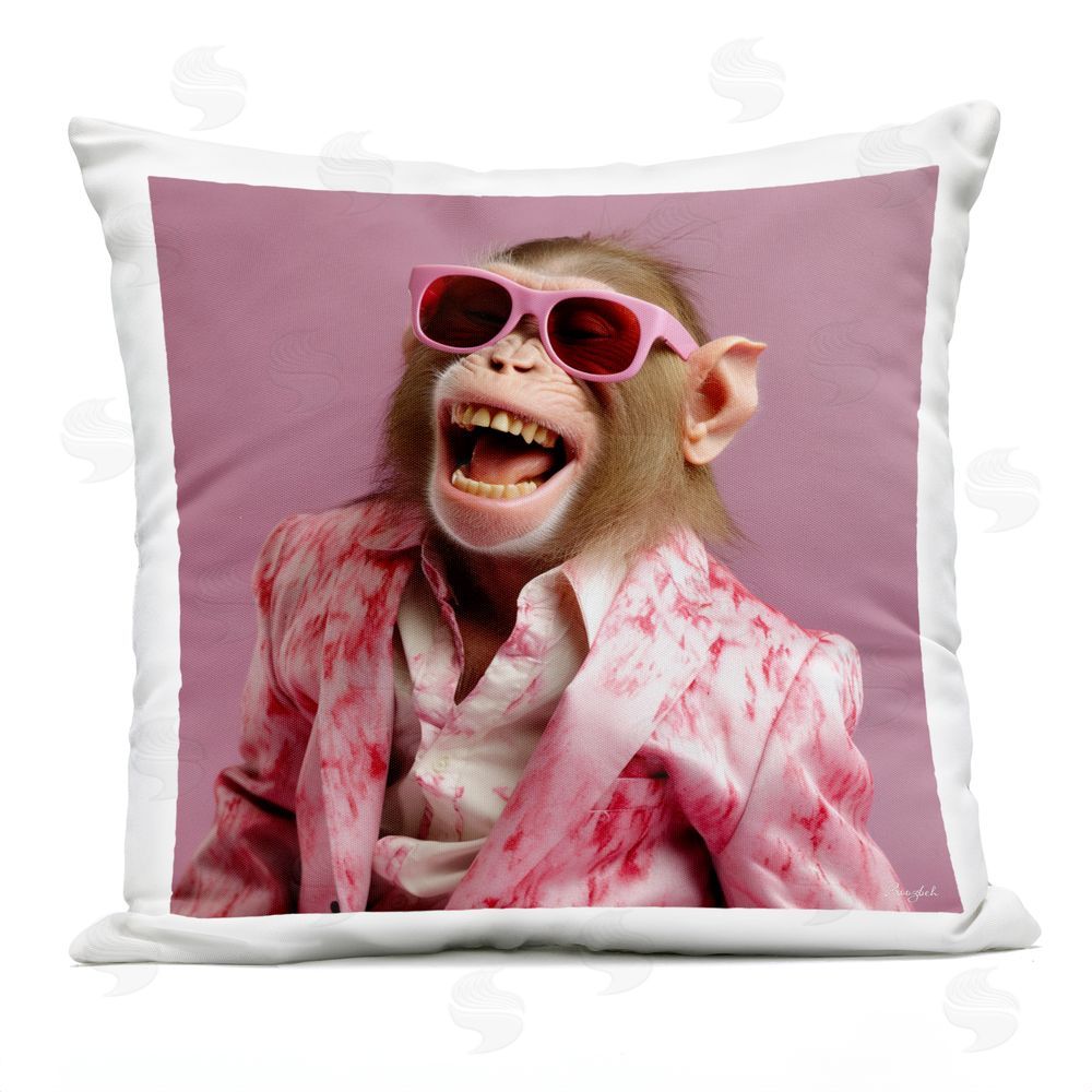 Roozbeh Hipster Monkey in Suit Outdoor Printed Throw Pillow