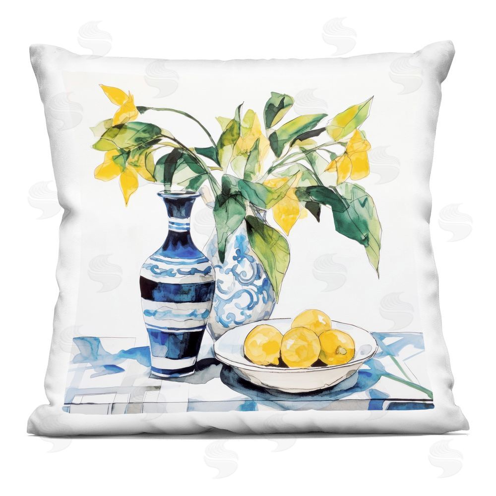 Ray Powers Lemons & Leaves Table Setting Printed Throw Pillow 