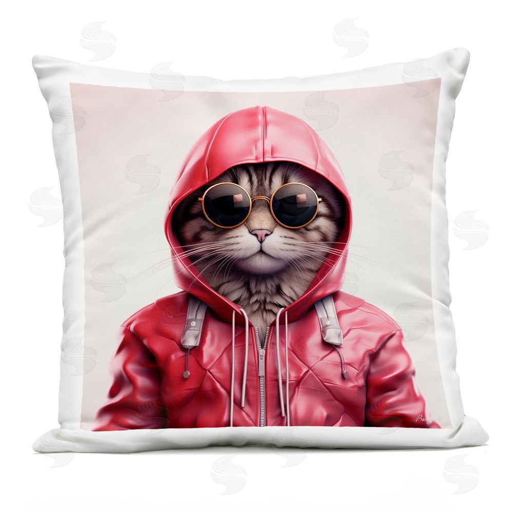 Roozbeh Hipster Cat in Stylish Jacket Outdoor Printed Throw Pillow
