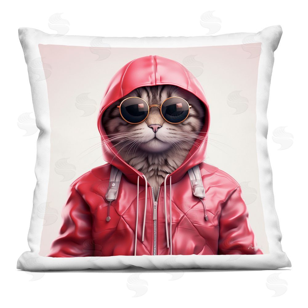 Roozbeh Hipster Cat in Stylish Jacket Printed Throw Pillow 