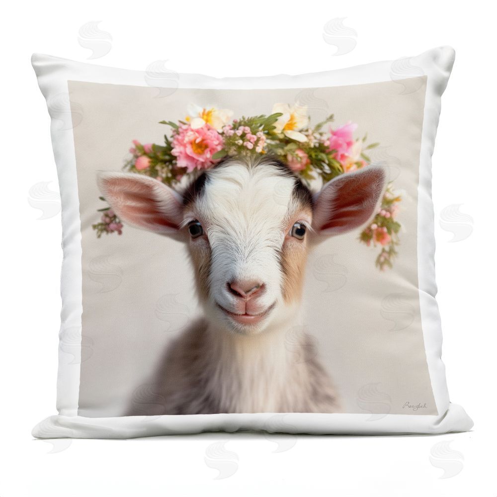 Roozbeh Flower Crowned Goat Outdoor Printed Throw Pillow