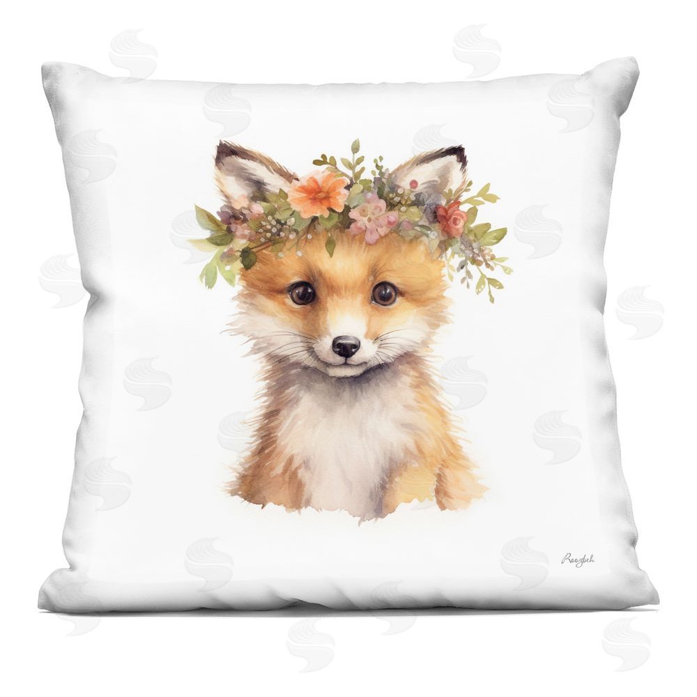 Roozbeh Woodland Fox Flower Crown Printed Throw Pillow 