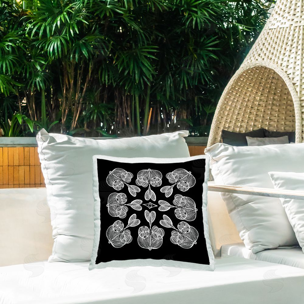 El Perkin Rounded Symmetry Elementals Outdoor Printed Throw Pillow on Patio