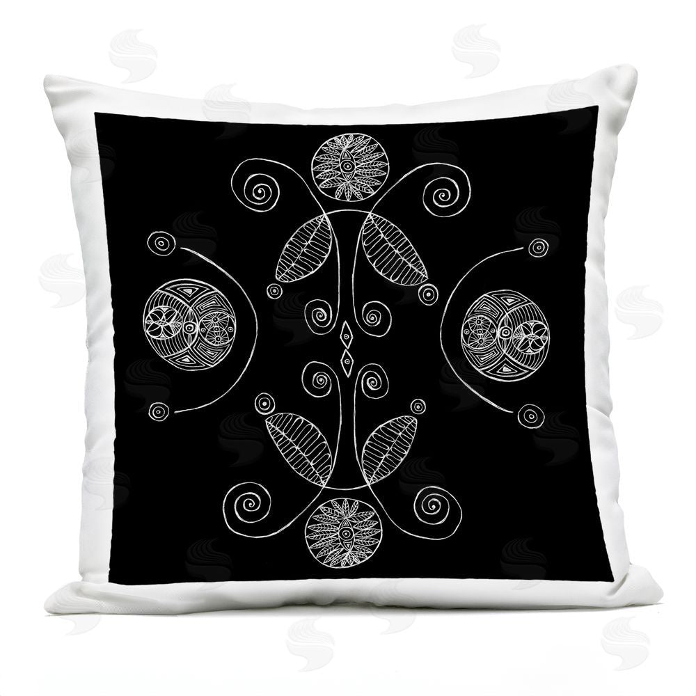 El Perkin Curved Fractals & Leaves Outdoor Printed Throw Pillow