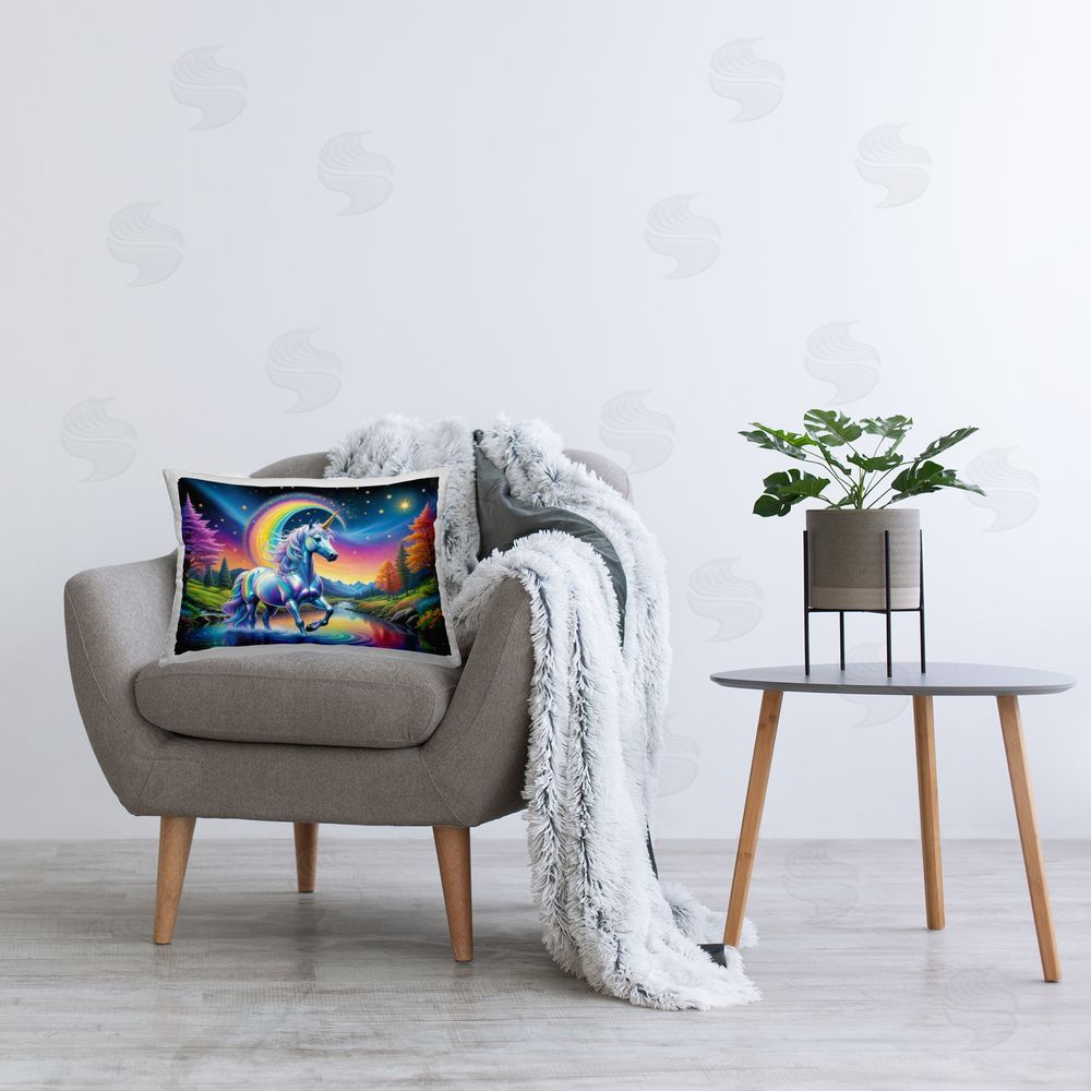 Tabz Jones Rainbow Prism Unicorn Printed Throw Pillow in Room