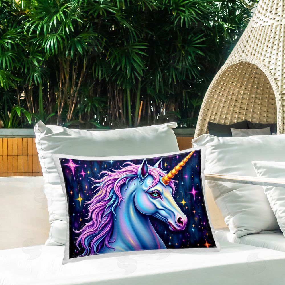 Tabz Jones Star Dancer Unicorn Printed Throw Pillow on Patio