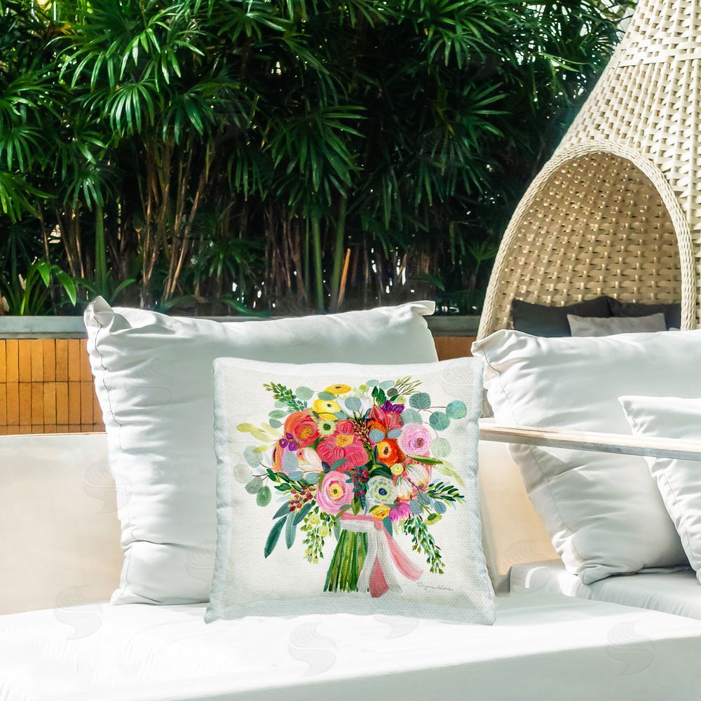 Suzanne Allard Constant Friend Bouquet Outdoor Printed Throw Pillow on Patio