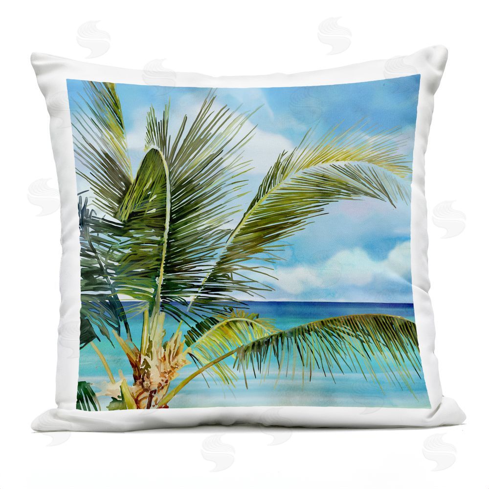 Mauro Devereaux Lush Palm Watercolor View Outdoor Printed Throw Pillow