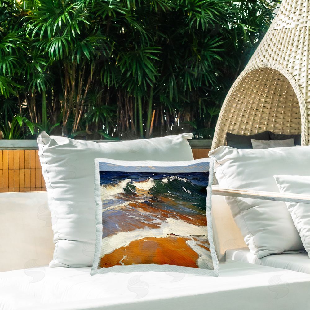 Walker Noble Glassy Wave Break Outdoor Printed Throw Pillow on Patio