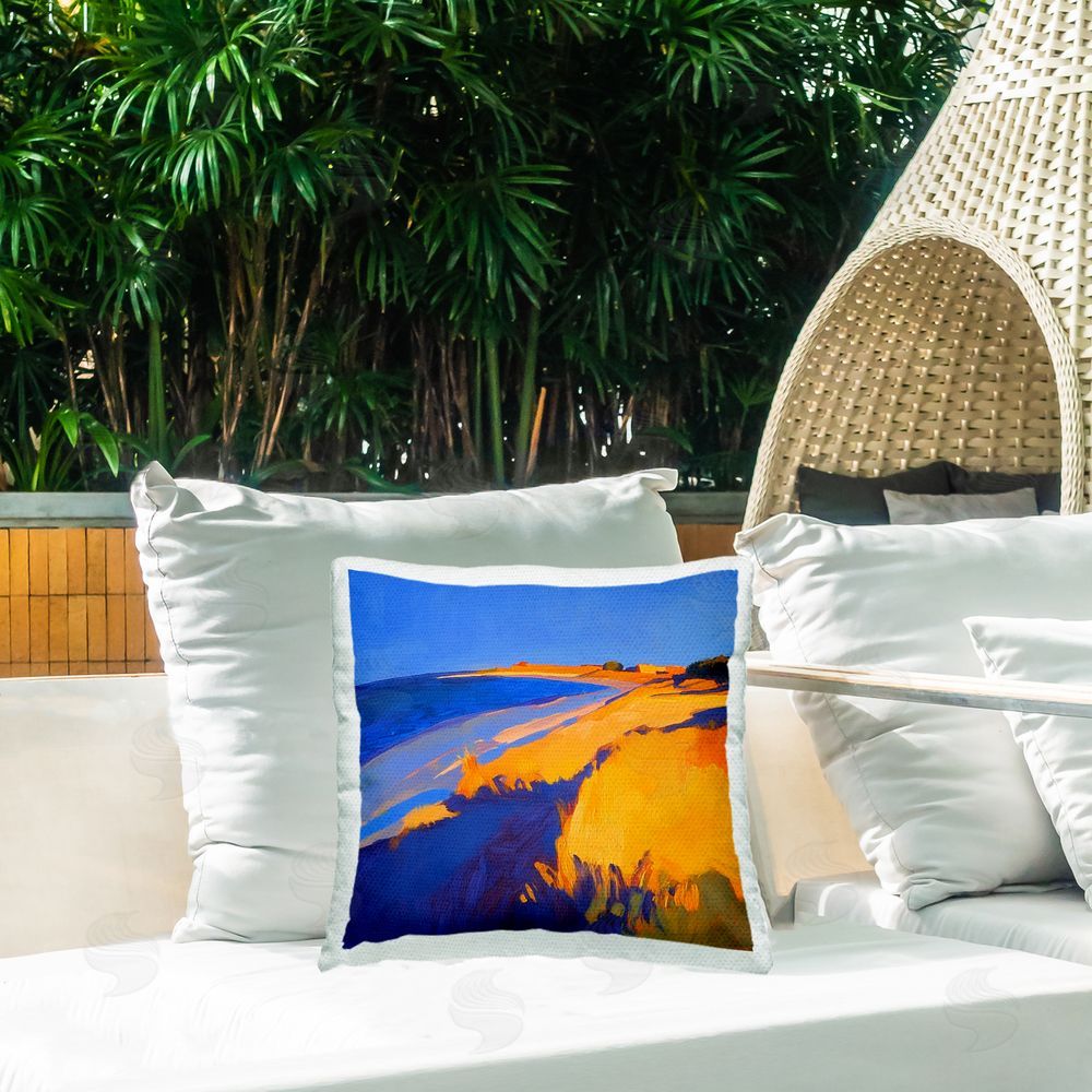 Walker Noble Complimentary Coast Seascape Outdoor Printed Throw Pillow on Patio