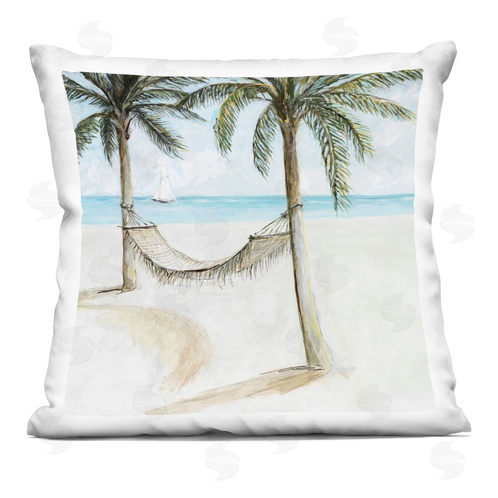Lorenzo Collective Beach Hammock Coastal Scene Printed Throw Pillow 