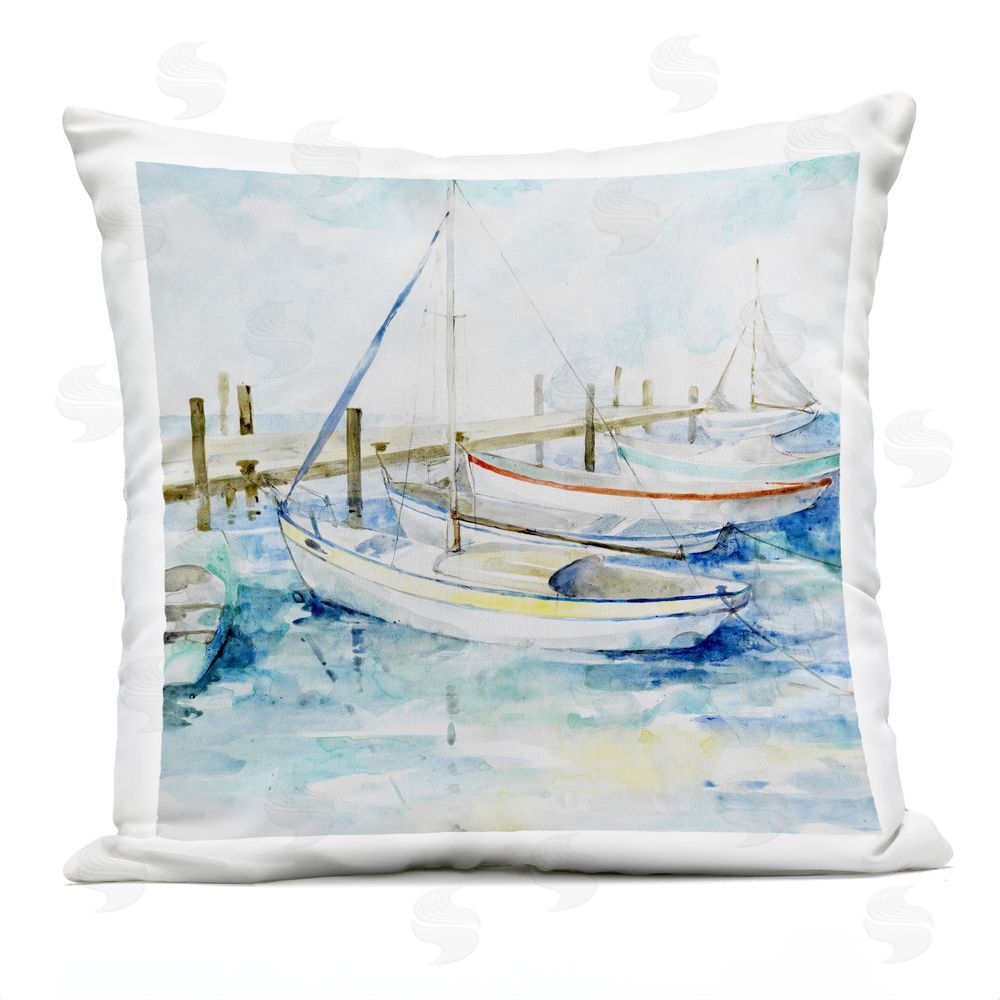 Lorenzo Collective Docked Sails on Stormy Seas Outdoor Printed Throw Pillow