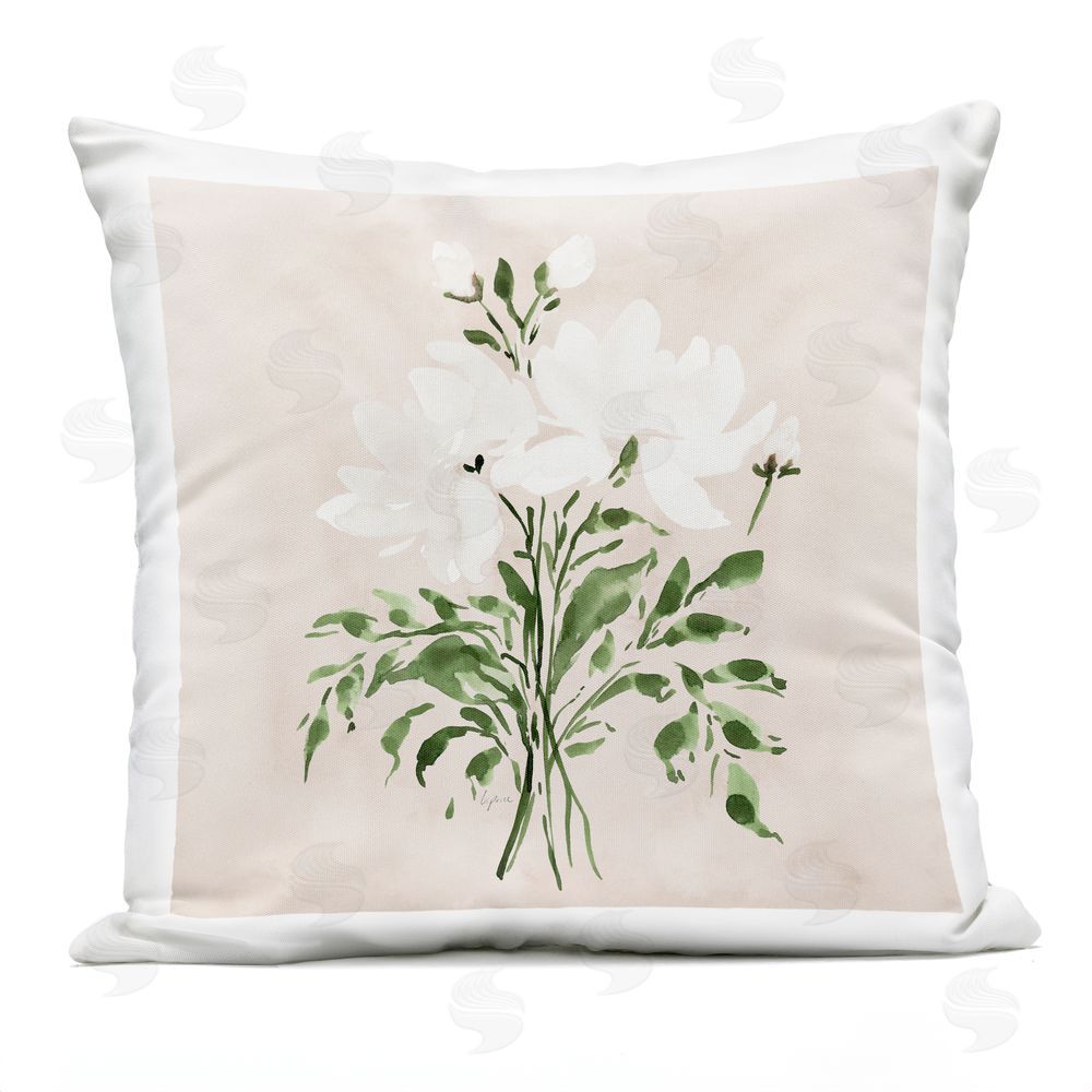 Lucille Price White on Tan Floral Outdoor Printed Throw Pillow