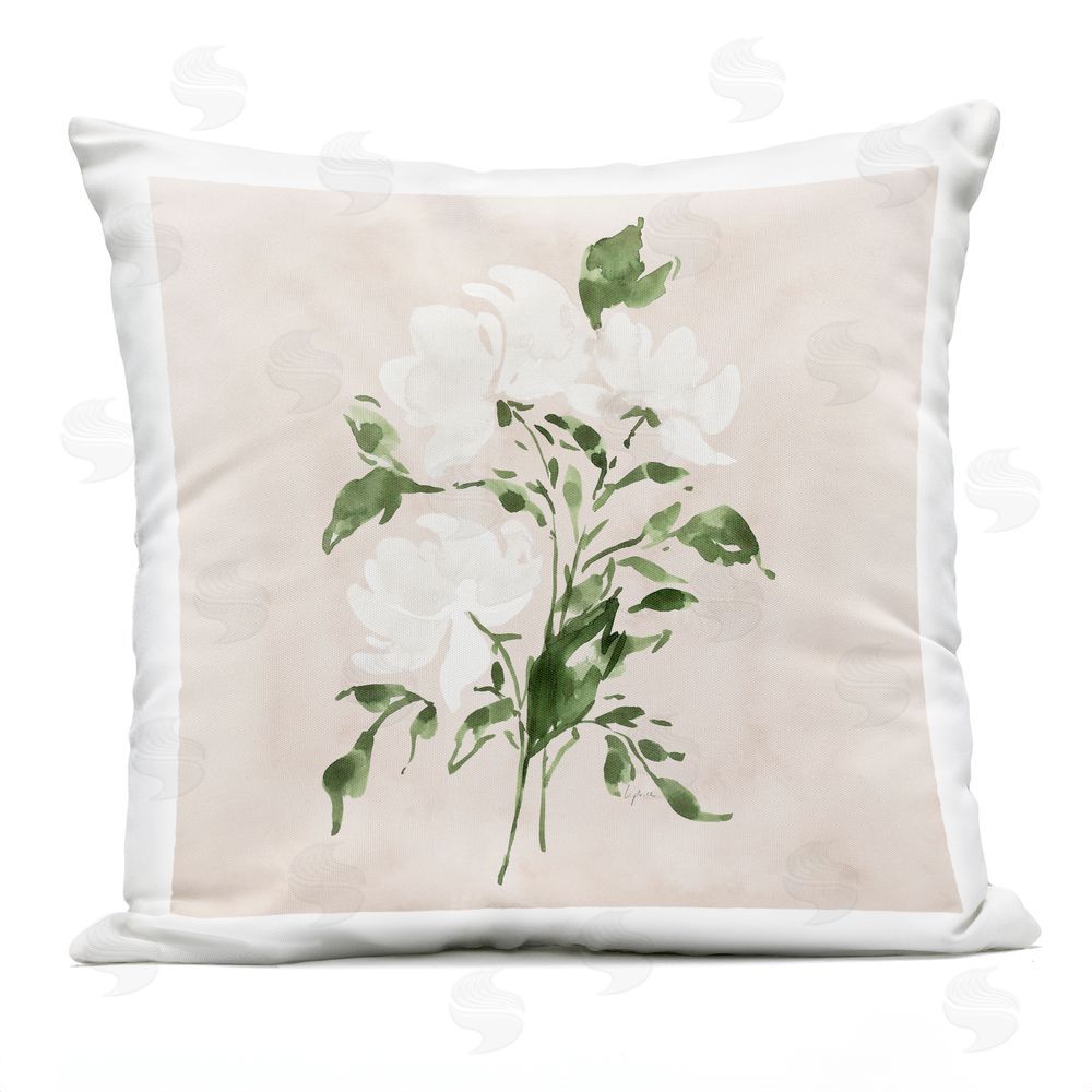 Lucille Price White on Tan Flower Outdoor Printed Throw Pillow