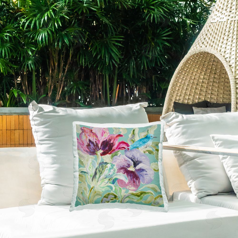 Lanie Loreth Lyrical Garden Blooms Outdoor Printed Throw Pillow on Patio