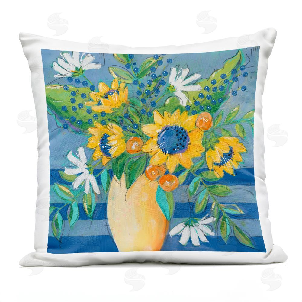 Krinlox Floral Bursts Among Blue Outdoor Printed Throw Pillow