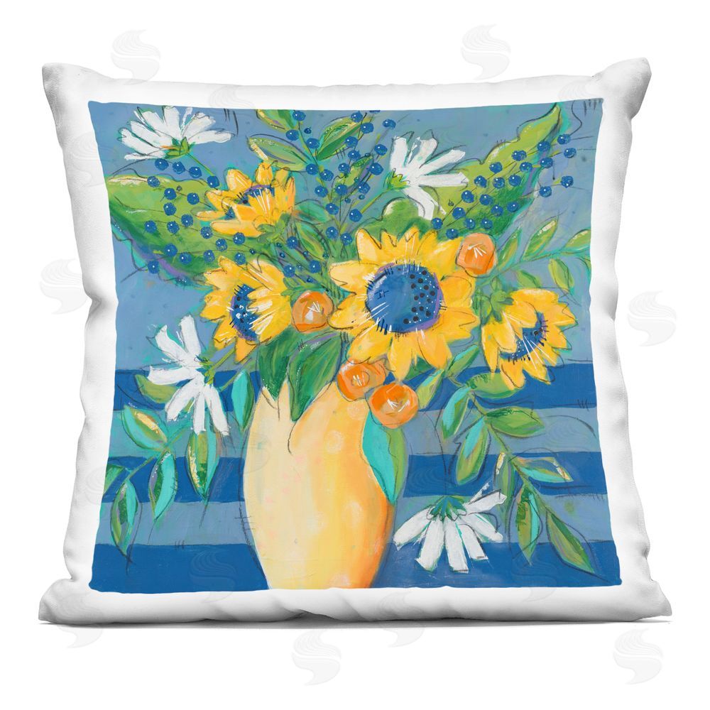 Krinlox Floral Bursts Among Blue Printed Throw Pillow 