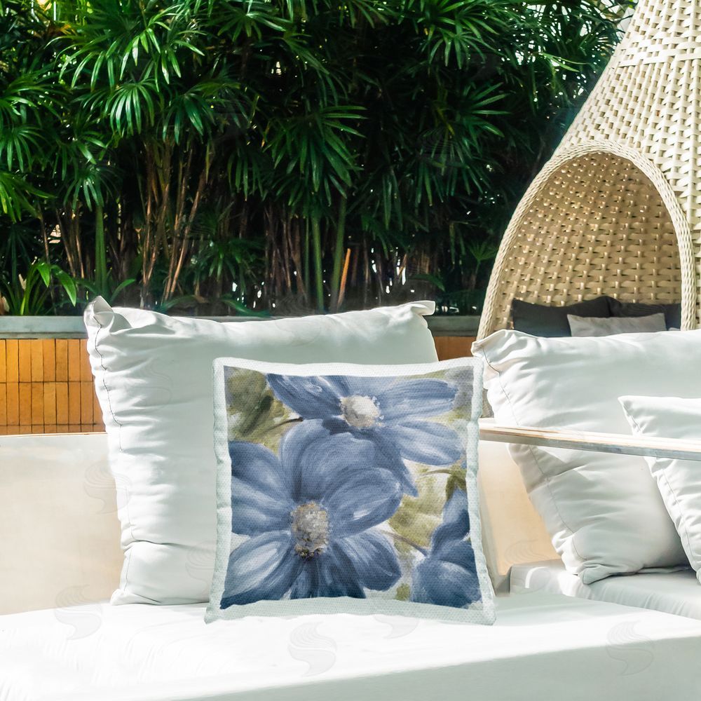 Lanie Loreth Walk In Blue Beauty Outdoor Printed Throw Pillow on Patio