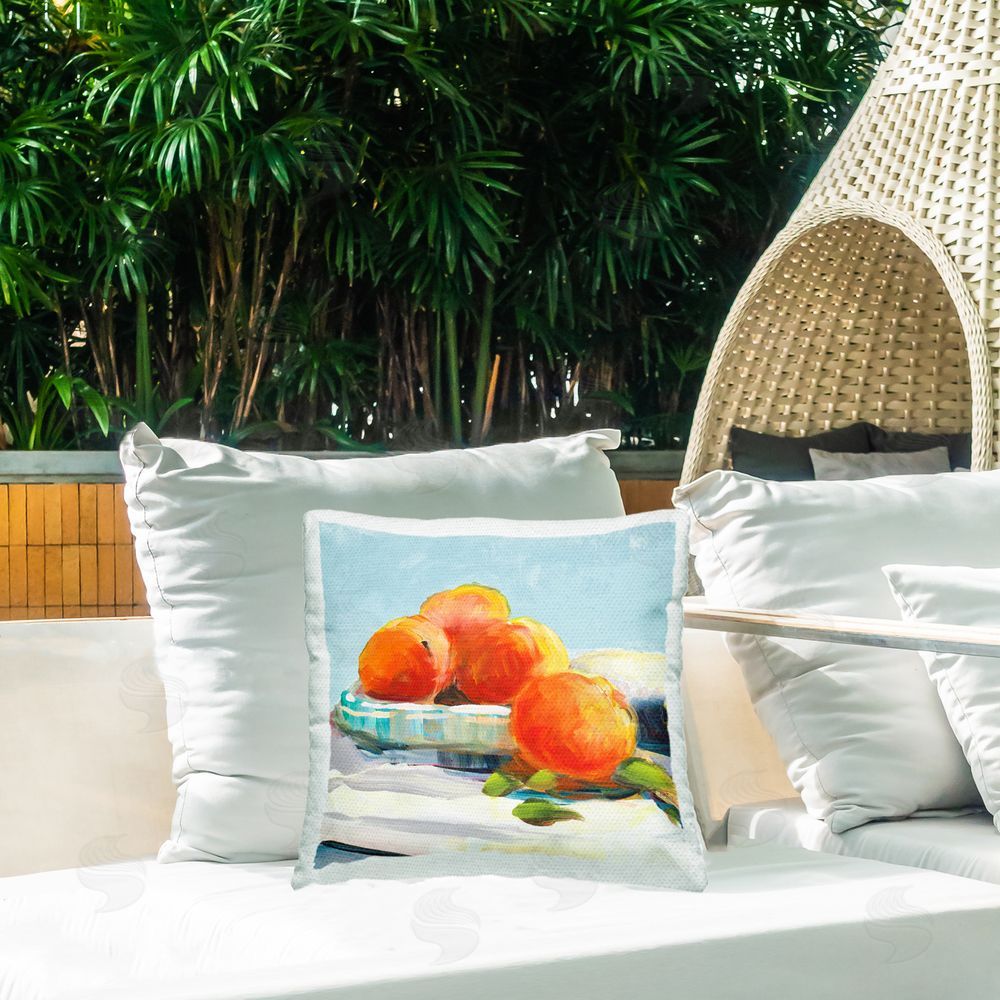 Jane Slivka Citrus Plantation Still Life Outdoor Printed Throw Pillow on Patio