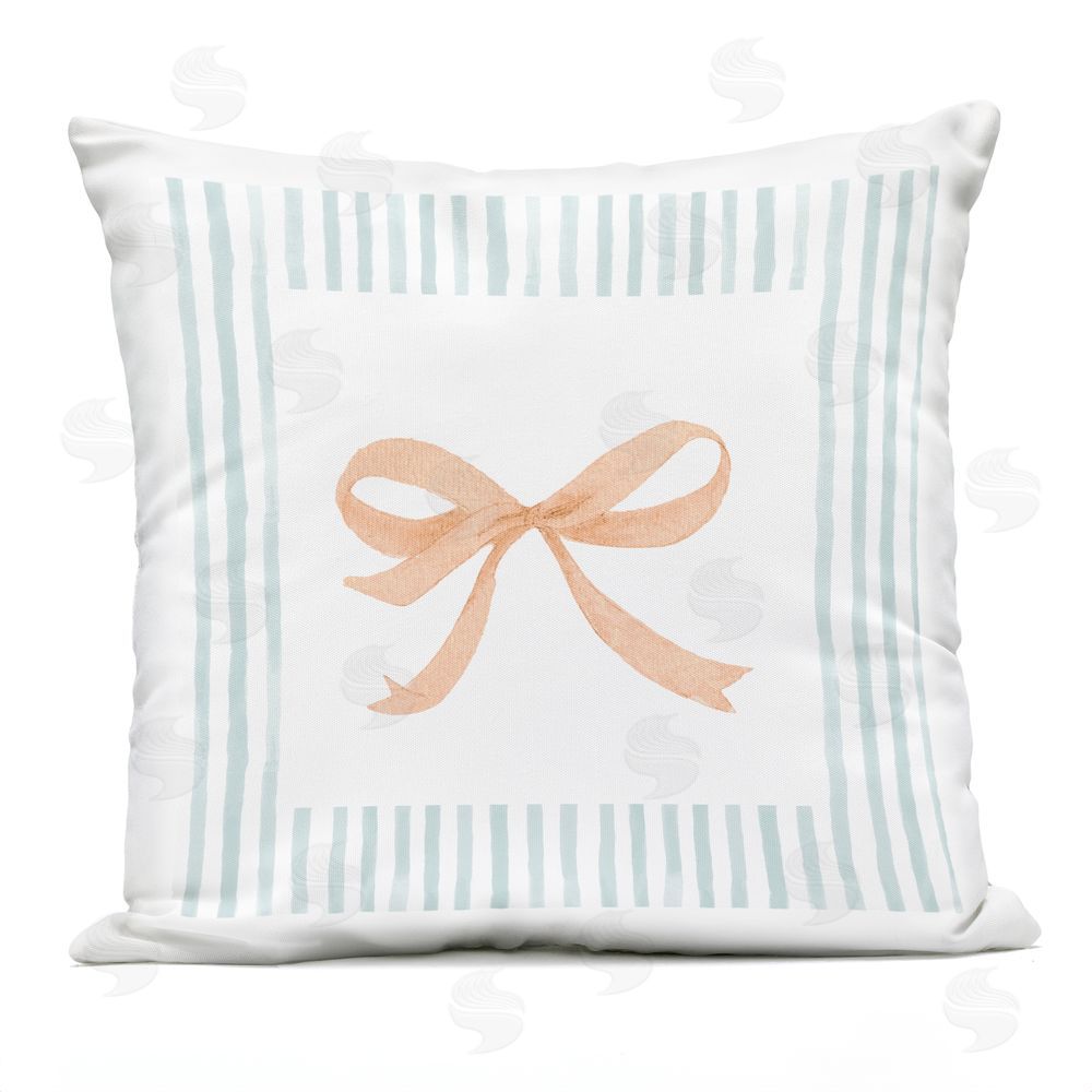 Patricia Pinto Blue Bordered Bow Outdoor Printed Throw Pillow