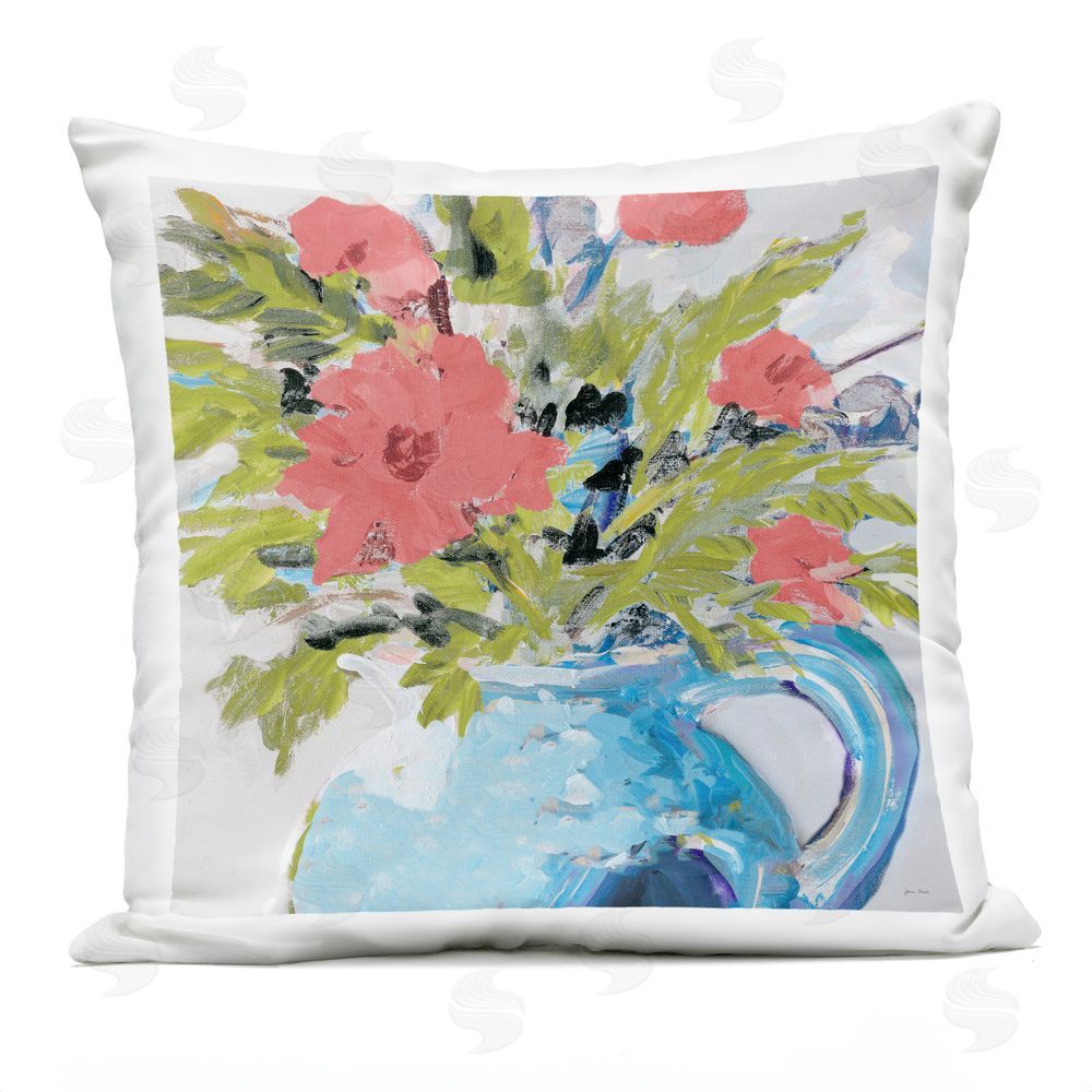 Jane Slivka Pink Daisies in Blue Vase Outdoor Printed Throw Pillow