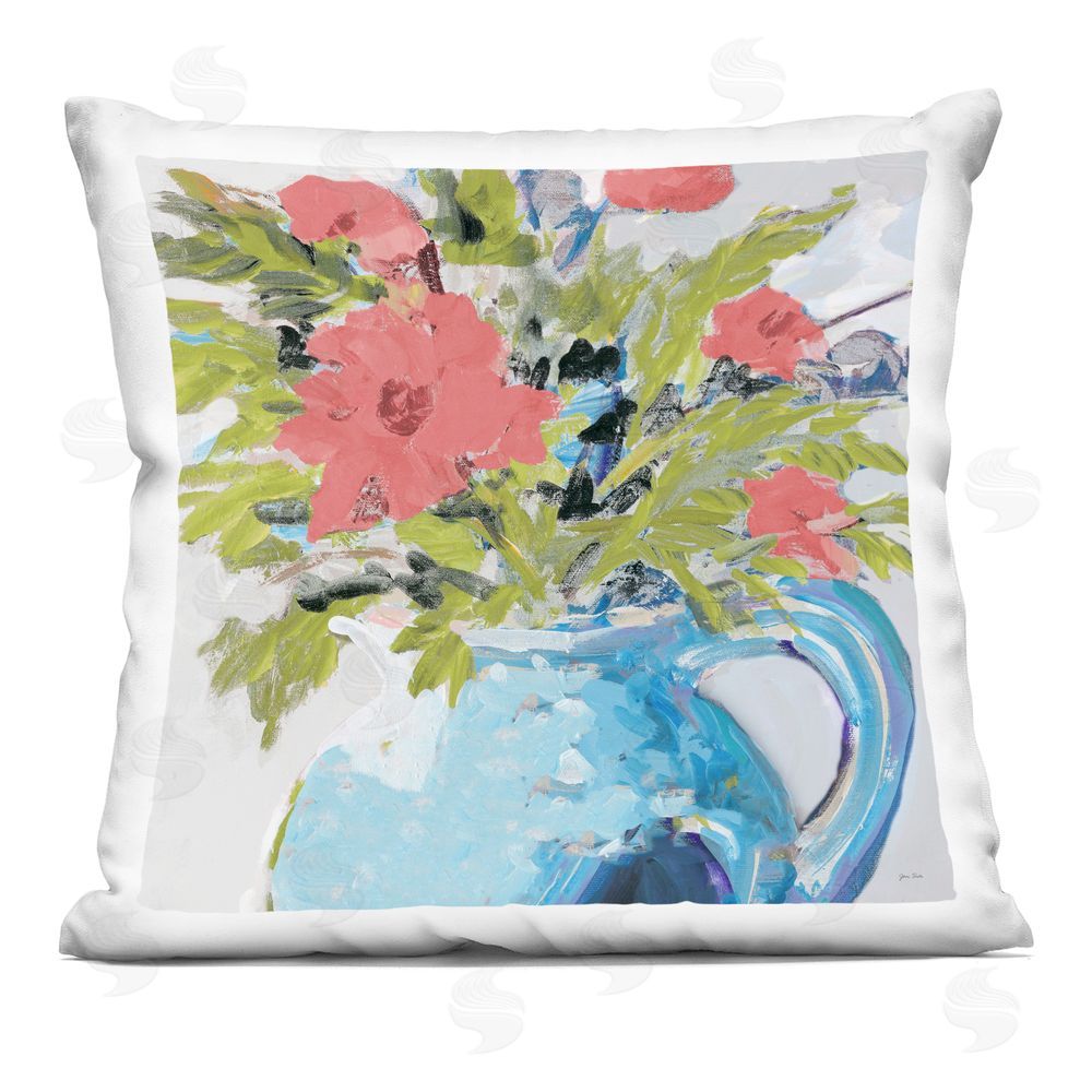 Jane Slivka Pink Daisies in Blue Vase Printed Throw Pillow 