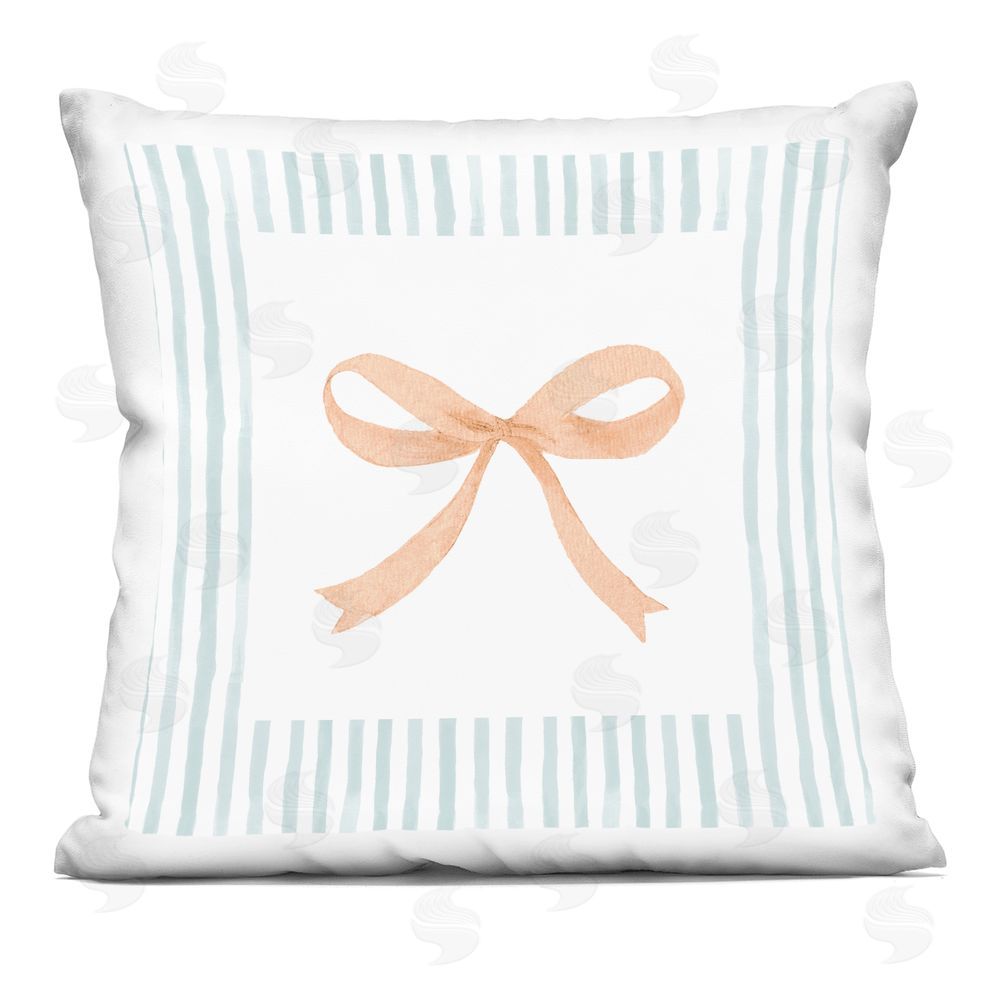 Patricia Pinto Blue Bordered Ribbon Printed Throw Pillow 