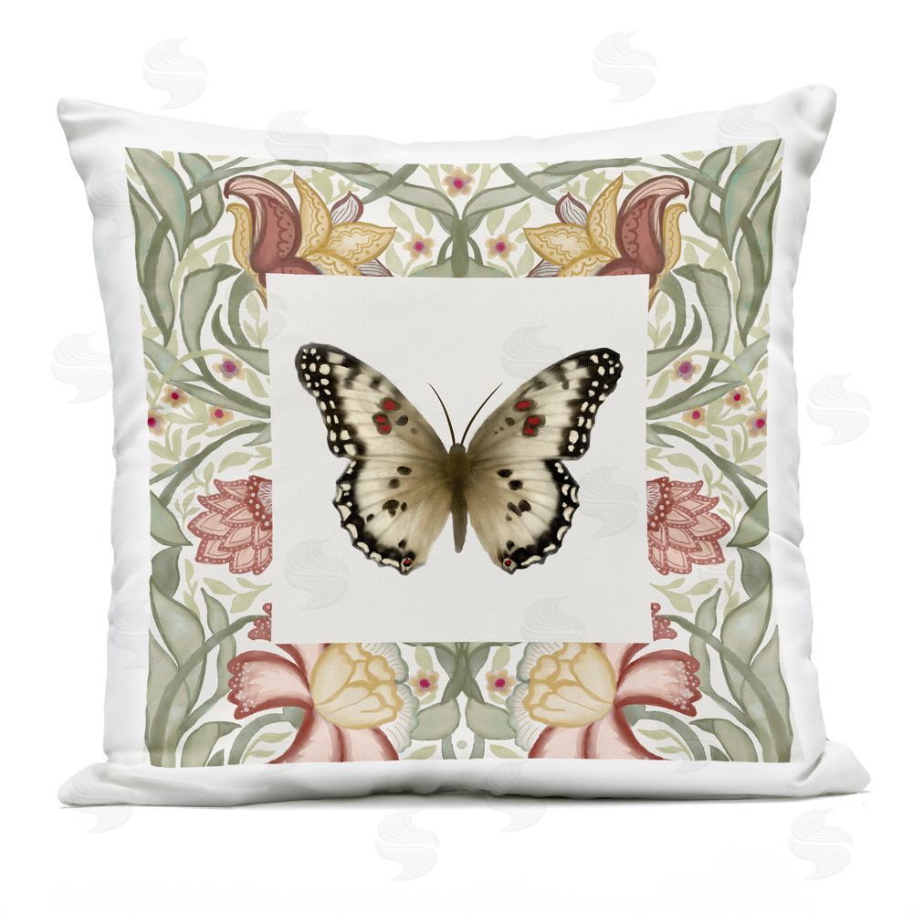 Elizabeth Medley Earthy Vintage Butterfly Florals Outdoor Printed Throw Pillow