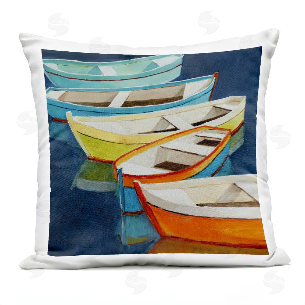 Lorenzo Collective Serene Rowboats in Summer Outdoor Printed Throw Pillow