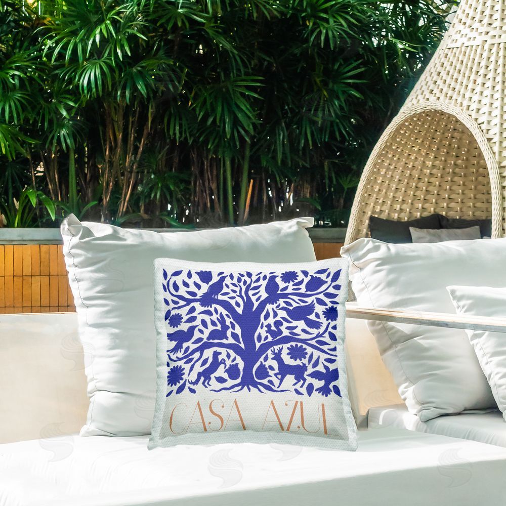 Elizabeth Medley Casa Azul Tree Outdoor Printed Throw Pillow on Patio
