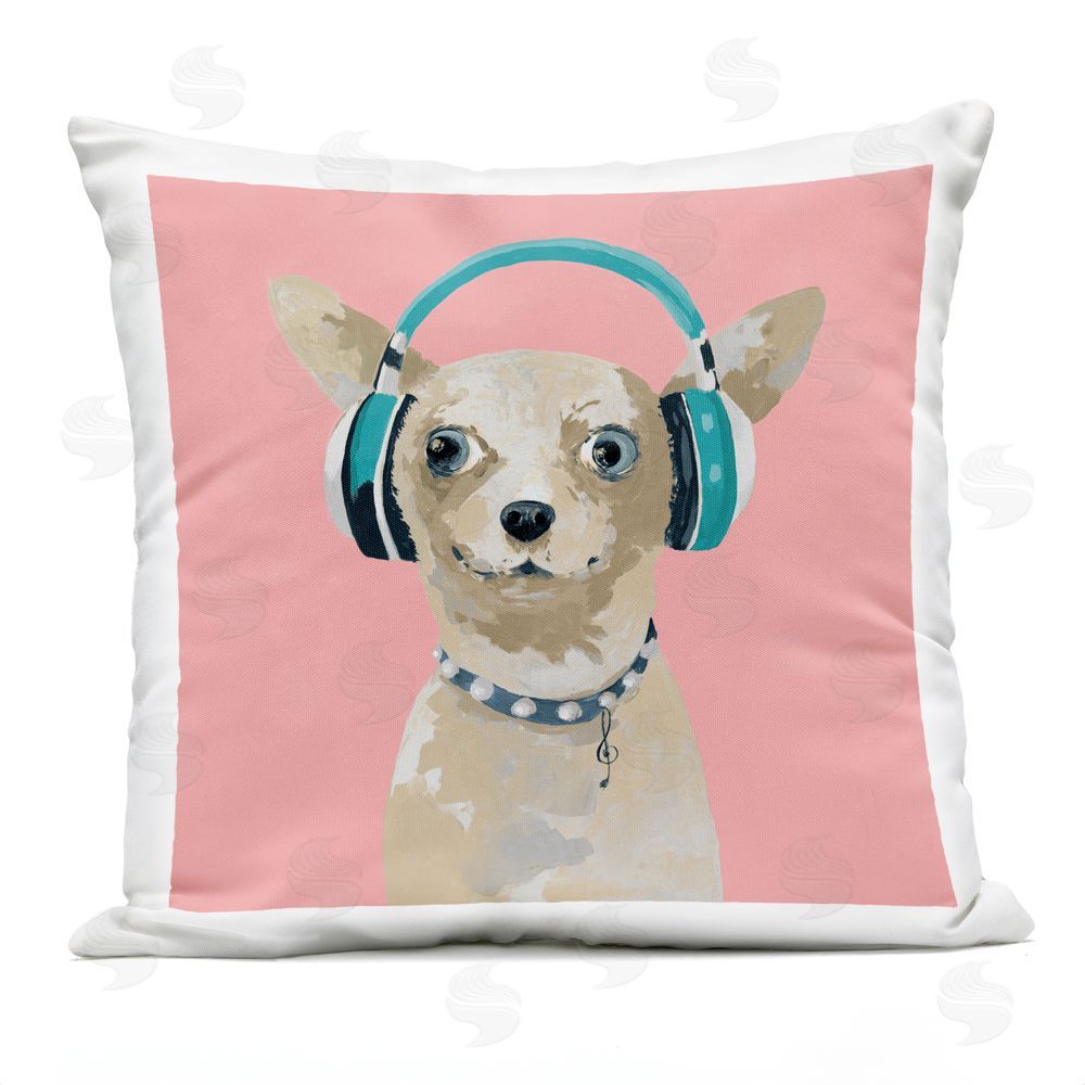 Lorenzo Collective Jammin' Pup on Pink Outdoor Printed Throw Pillow