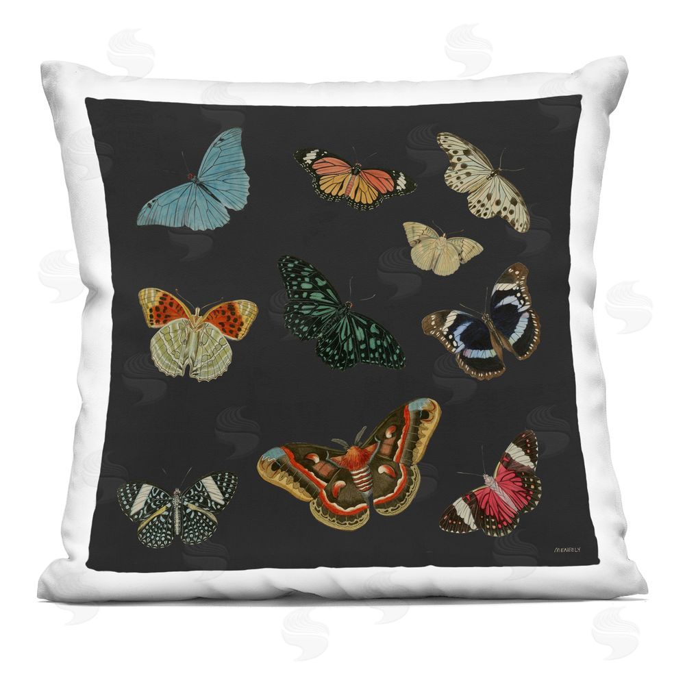 Dan Meneely Butterfly Assortment on Black Printed Throw Pillow 
