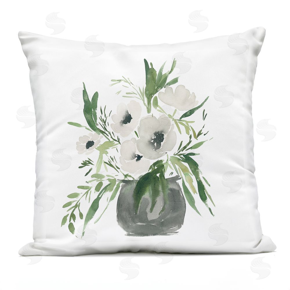 Lucille Price White Anemone Flower Vase Outdoor Printed Throw Pillow